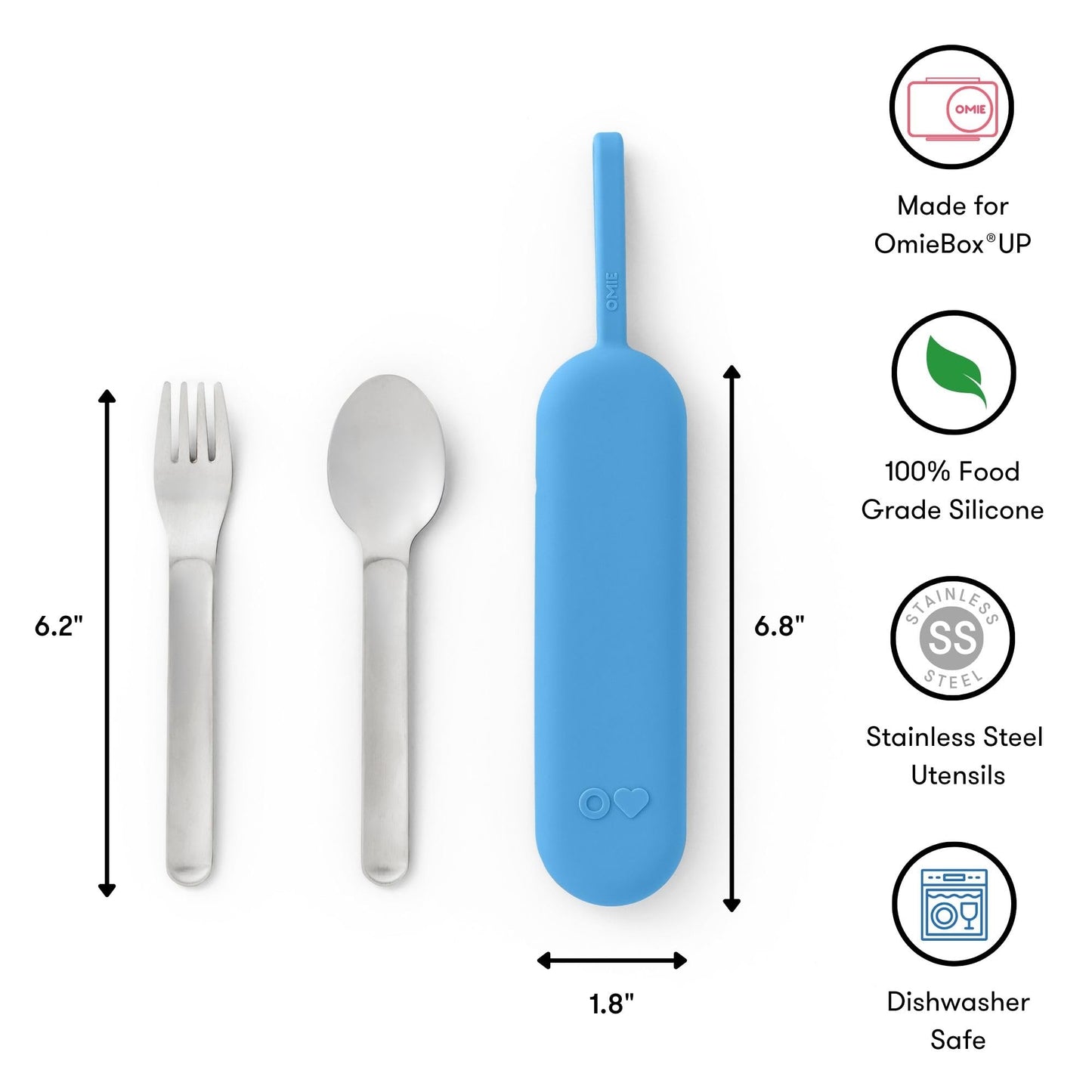 Omie OmieBox Travel Utensil Set | Fork and Spoon with Case for Easy Travel | Stainless Steel Fork and Spoon (Blue)