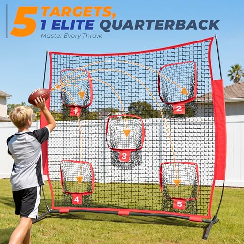 7x7ft Football Throwing Net for QB Training - Red, Portable & Stable