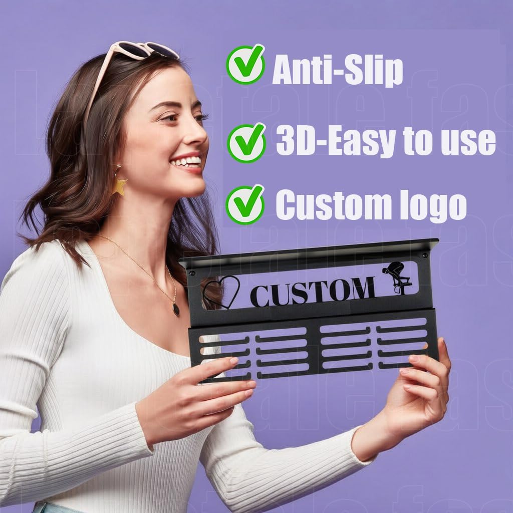 Personalized Medal Holder - Custom Name Display Rack for 63 Awards Ribbons | Metal Wall Mount Hanger for Athletes