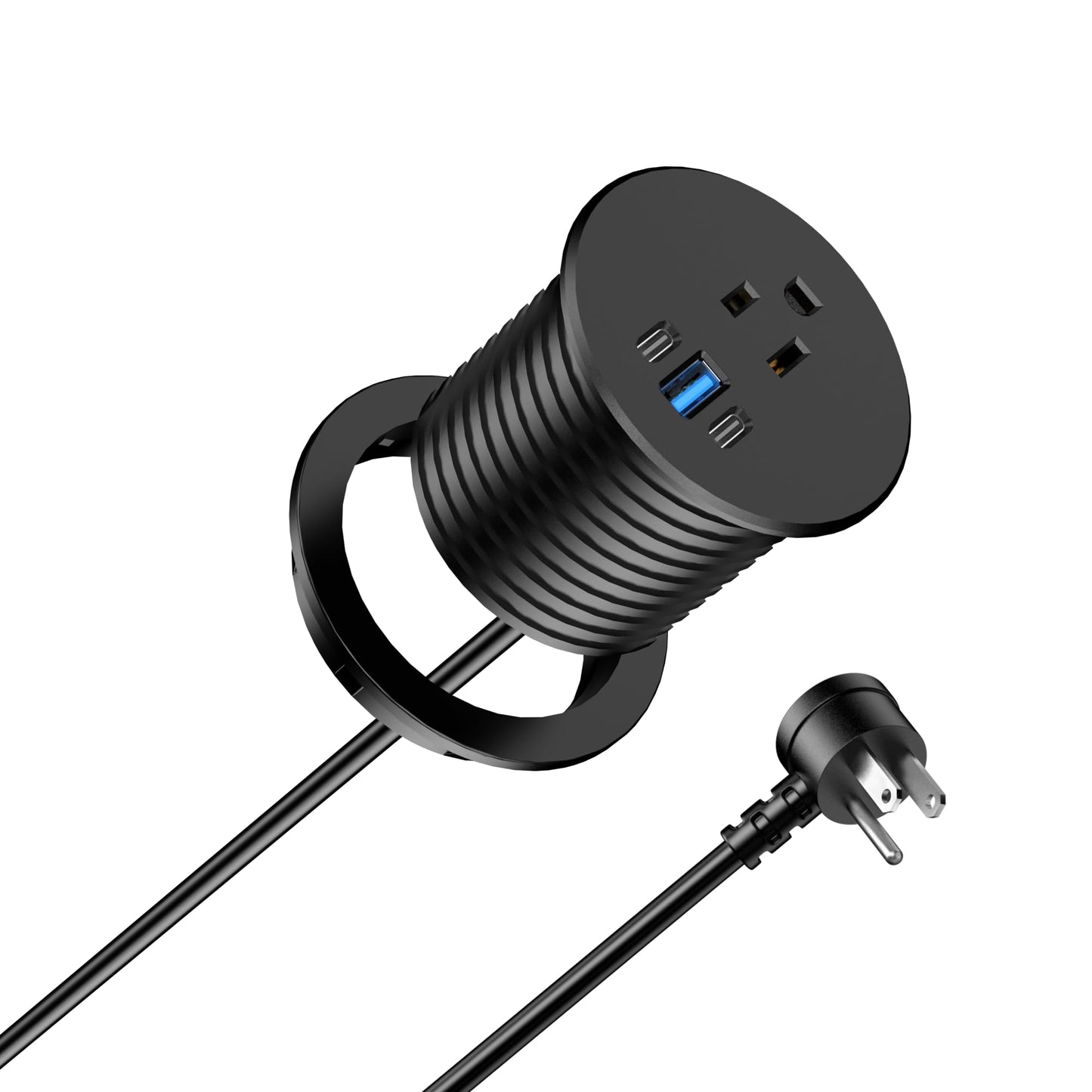 2.5 inch Power Grommet,20W USB-C Charging,1 Outlet with 2 USB C,1 USB Port,Furniture Flush Mount for Desktop,Recessed Power Strip,Workspace Essential Desk Outlet (Black, 6 FT)