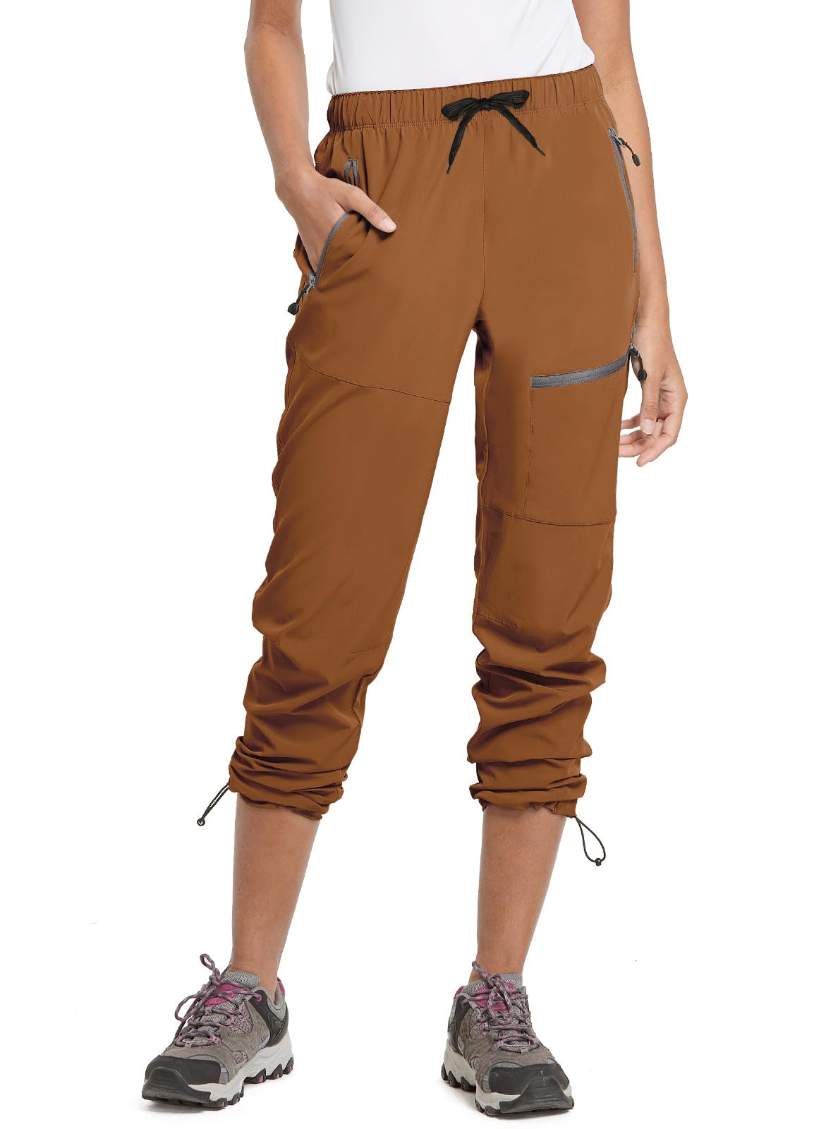 baleaf Travel Pants Women Hiking Long Tall Lightweight Quick Dry Water Resistant Cargo Pants 31'' Trip 31''-Caramel M