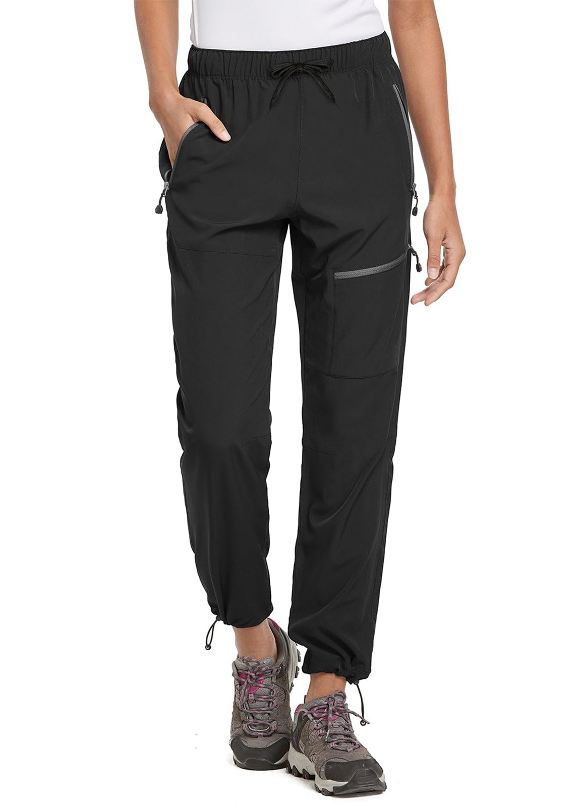 baleaf Travel Pants Women Hiking Long Tall Lightweight Quick Dry Water Resistant Cargo Pants 31'' Trip 31''-Black 2XL