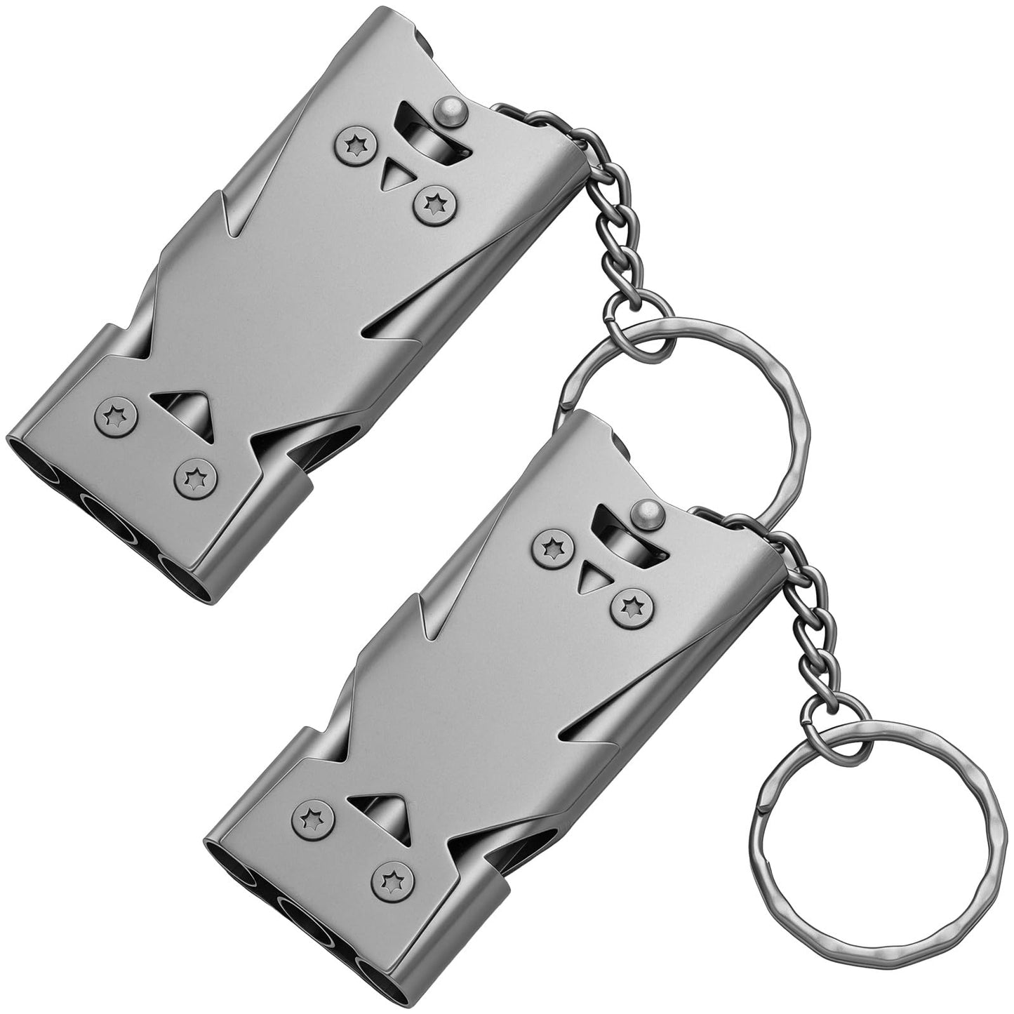 Konohan 2 Packs Emergency Whistle for Women Safety 130db Loud Whistles Self Defense Three Tubes Whistle with Keychain Stainless Steel Alarm for Girls Kids Jogging Running Travel Outdoor