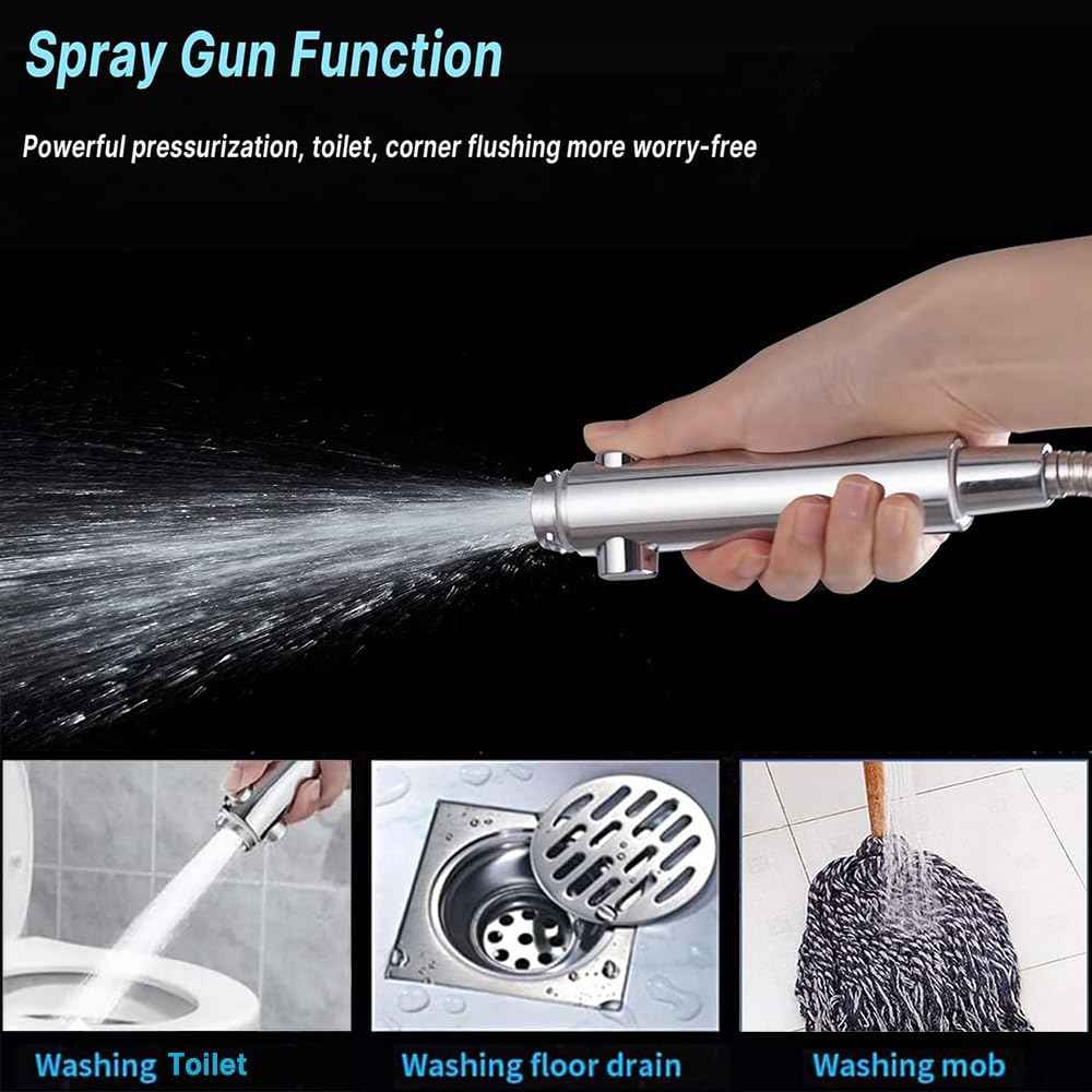 High Pressure Shower Head with ON/Off Pause Switch Button, 5 Mode Handheld Shower Head with Hose and Adjustable Bracket, Chrome, Easy to Wash Hair, Kid Bath, Pet Bath