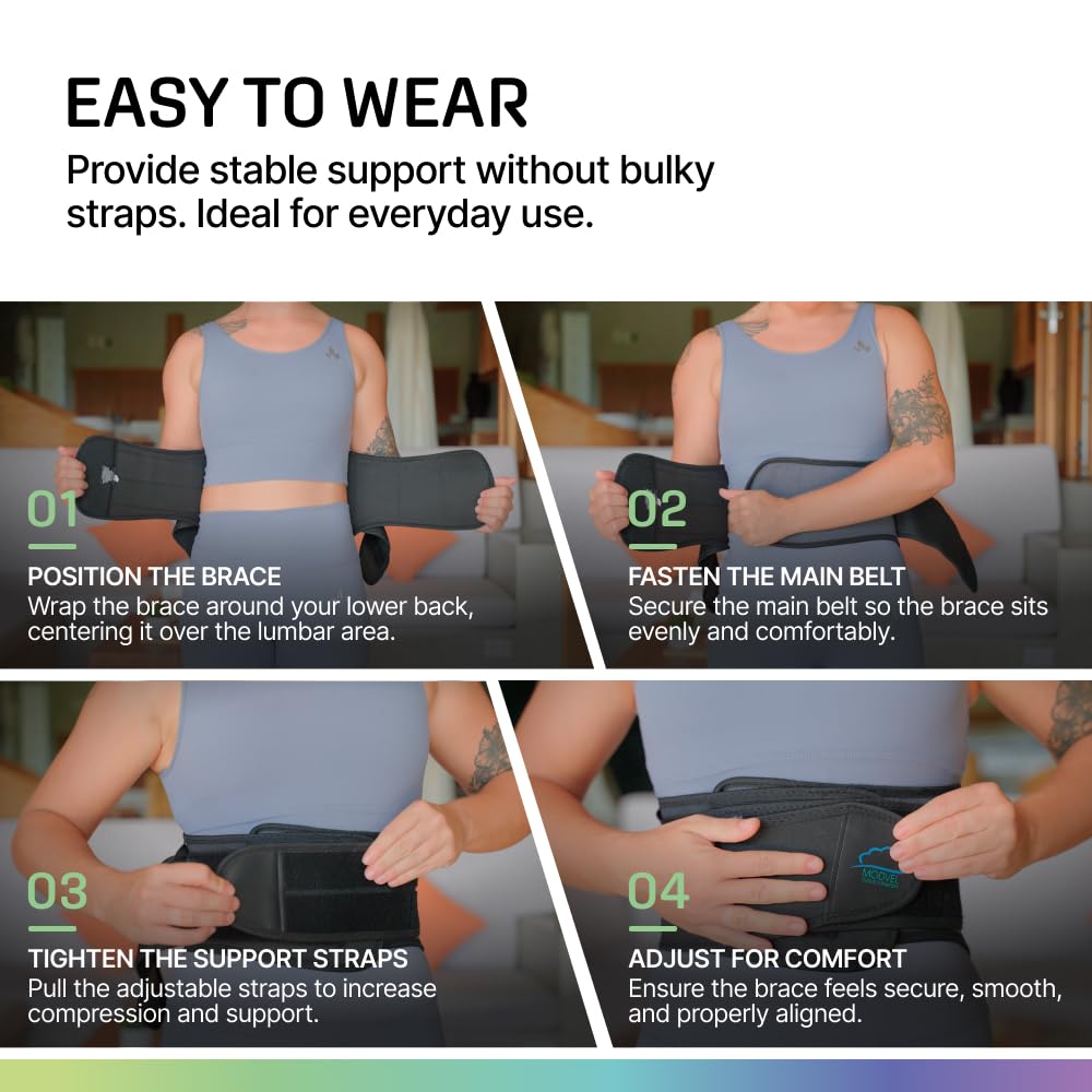 Modvel Lower Back Brace for Men and Women – Back Support Belt for Pain Relief, Herniated Disc, Sciatica, Scoliosis – Lumbar Compression Brace.