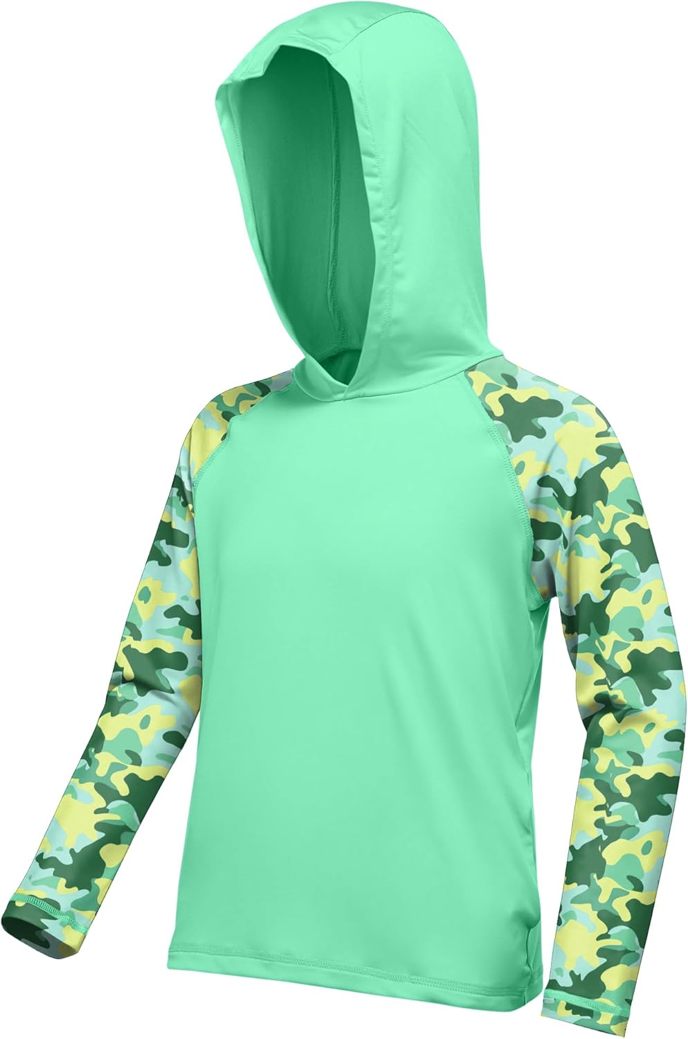 Skiennix Boys Rash Guard Swim Hoodie - UPF 50+ UV Protection Long Sleeve Fishing Shirt | Youth Size
