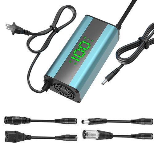 54.6V 2A Electric Scooter Charger with LED Charging Display (1-100%), for Hoverboard with 5 Connectors, Universal Charger for All 48V Lithium Batteries, for N-inebot, Kugoo (Blue