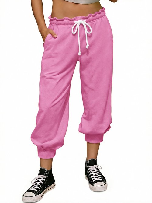 Fisoew Women's Capri Joggers 2026 Trendy Peplum Drawstring Waist Sweatpants with Pockets Pink