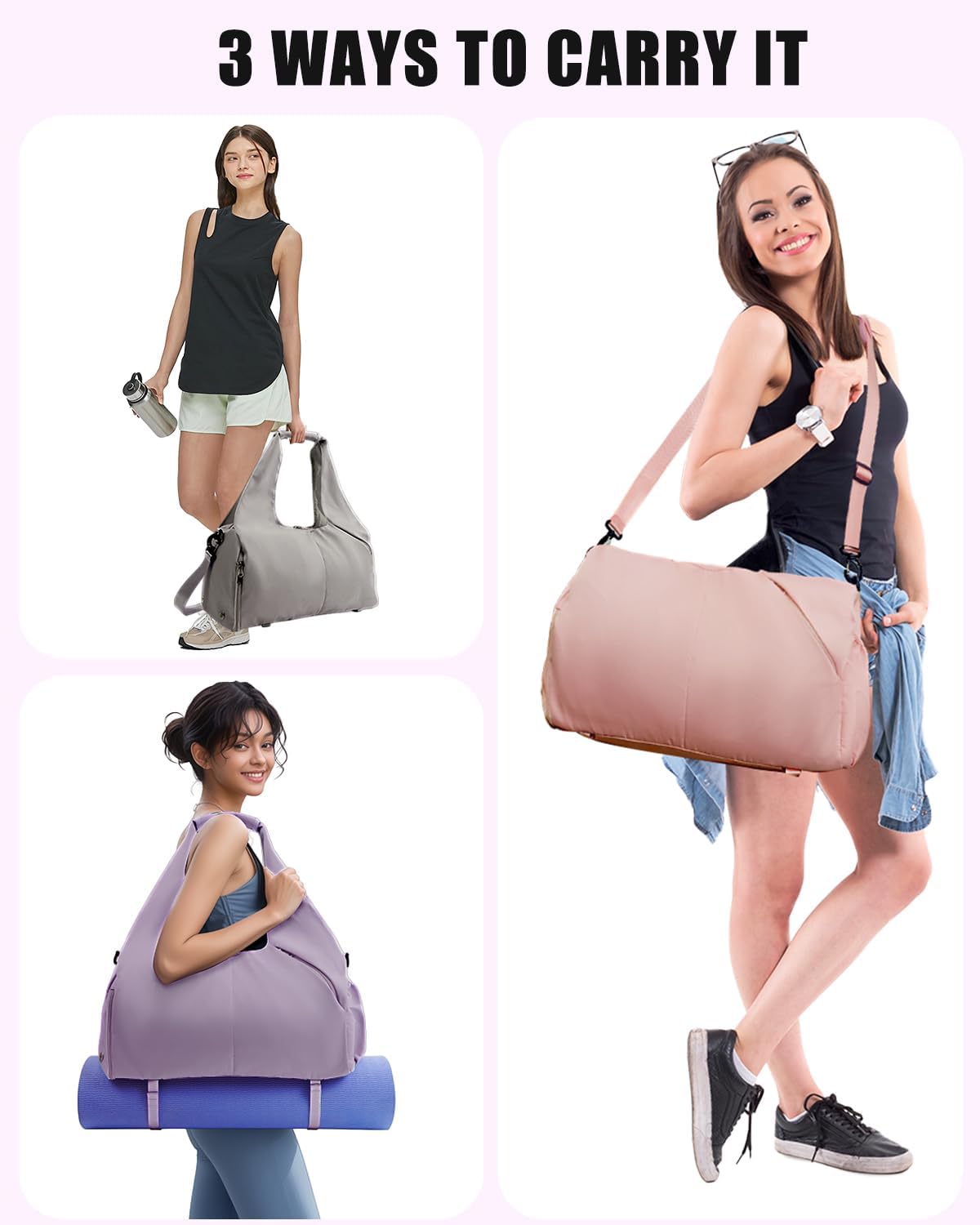 RHDZO Gym Bag for Women - Versatile Yoga Mat Bag with Shoe Compartment & Water Bottle Holder | Stylish Weekender Bag