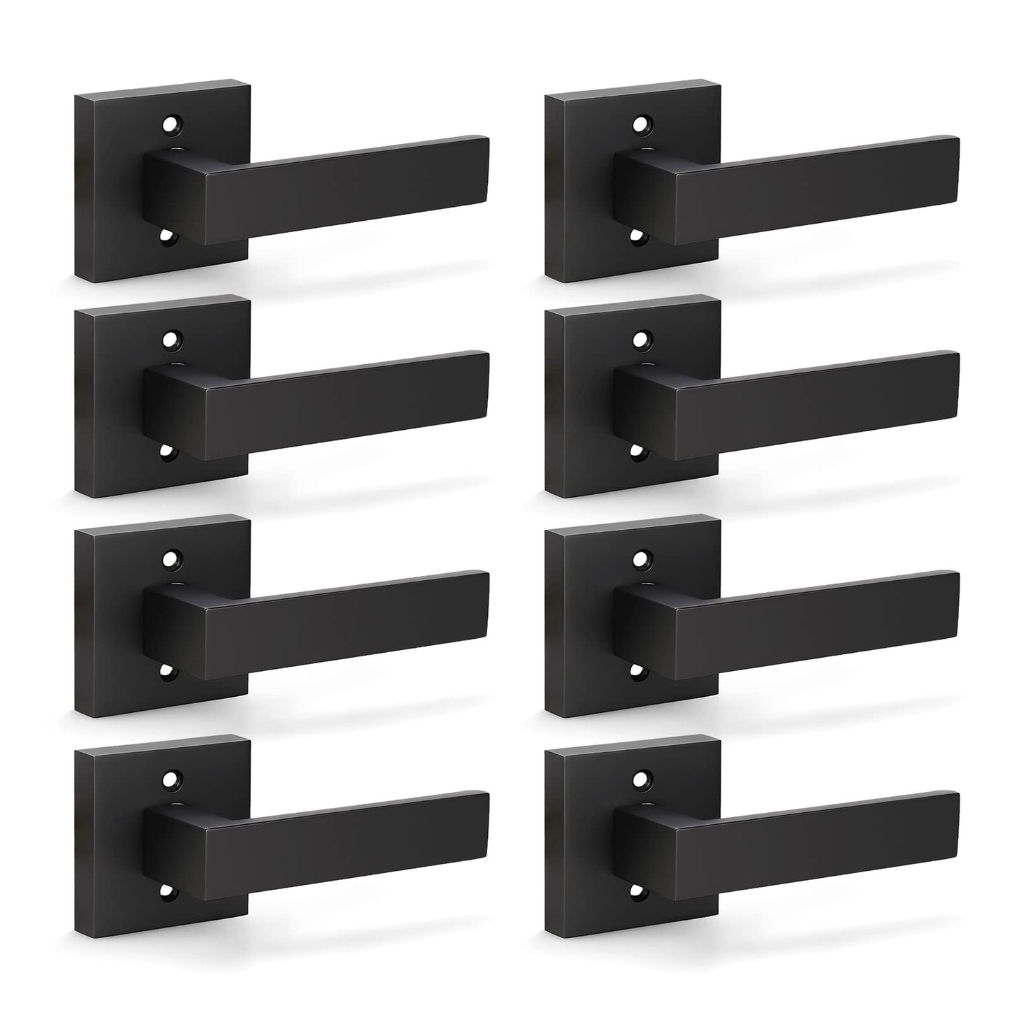 KNOBWELL Dummy Lever Door Handles 8 Pack, Interior Door Levers, Modern Square Matte Black Door Handles, Reversible for Right/Left(Only One Side Use)