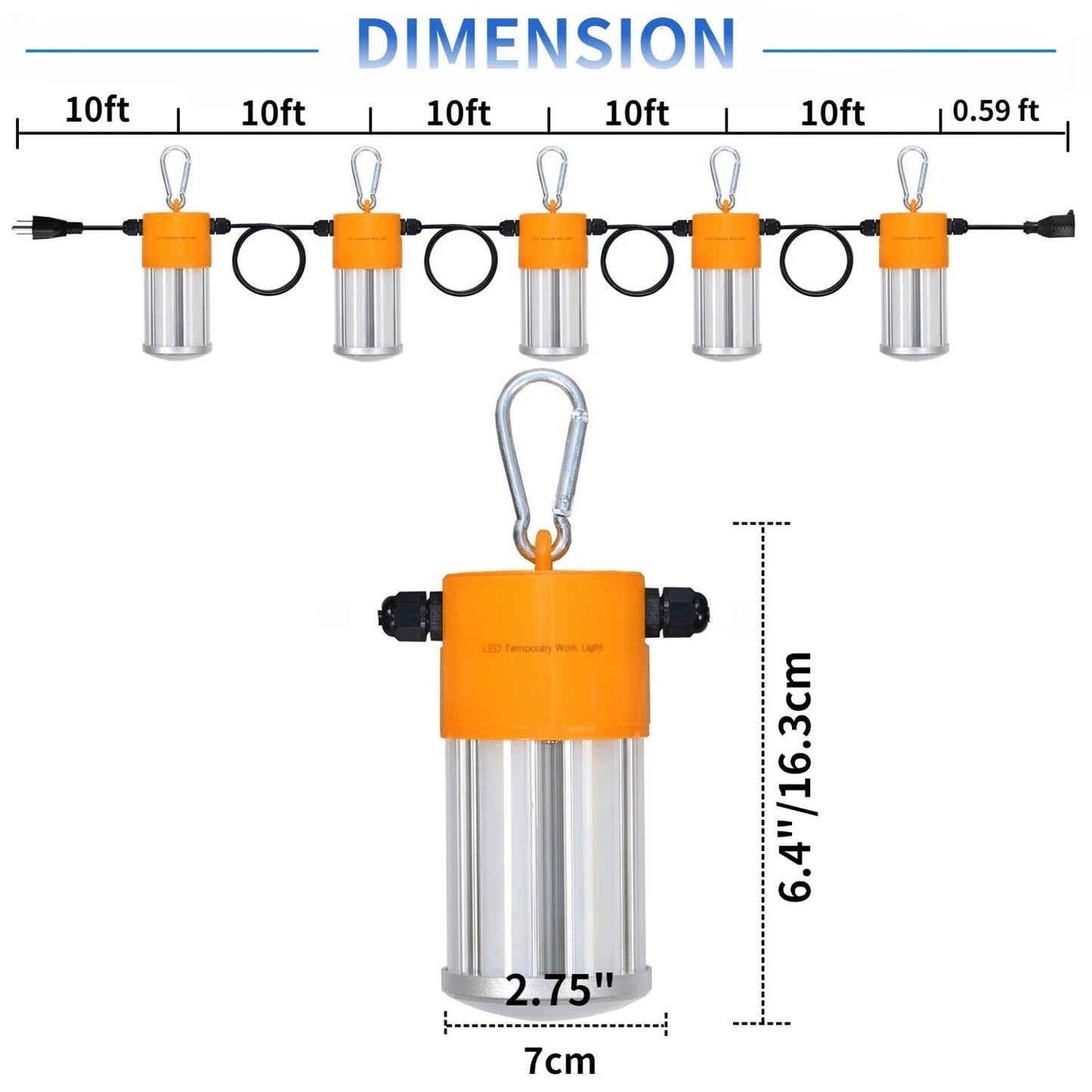 100W LED Temporary Construction String Light,50FT LED Suspended Jobsite Light with Plug,Linkable Temporary Work Light -12500LM