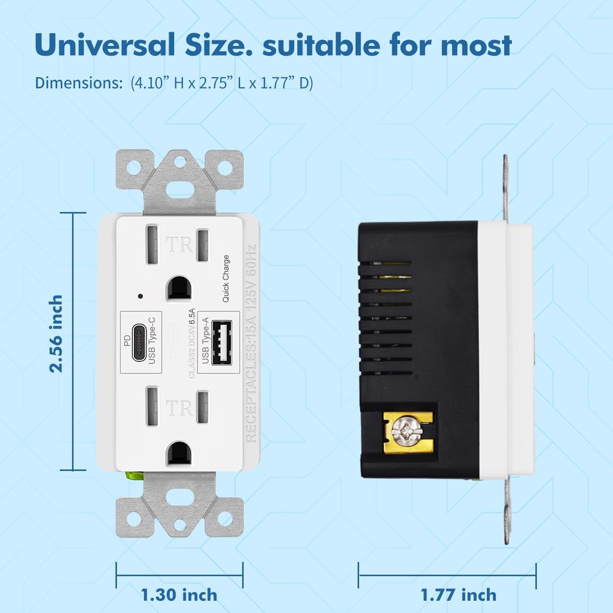 Micmi USB C Pd 65w Outlet Wall Dual High Speed Receptacle Smart Fast Charging Capability, Tamper Resistant Wall Plate Included UL Listed (4Pack, White, 65W USB c PD Outlet)
