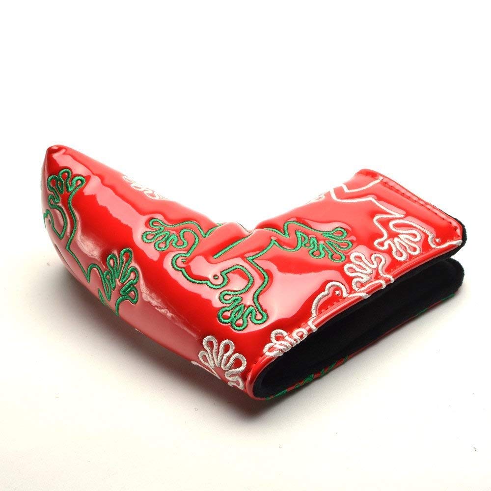 PLUSKER Golf Club Blade Putter Head Cover Magnetic Closure with Cute Frog Pattern Design Red Headcover