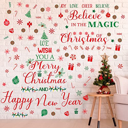 6 Sheets Christmas Wall Decals Peppermint Candy Gingerbread Man Christmas Wall Stickers Candy Cane Candyland Christmas Window Clings for Outdoor Indoor(Snowflake)