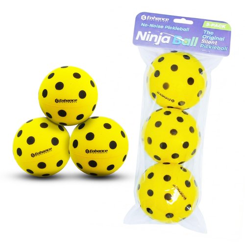 Enhance Pickleball Ninja Ball - The Original Silent Pickleball - Foam Pickleball for Quiet Practice at Home - Comes with 3 Balls - Indoor or Outdoor Balls for Quiet Practice