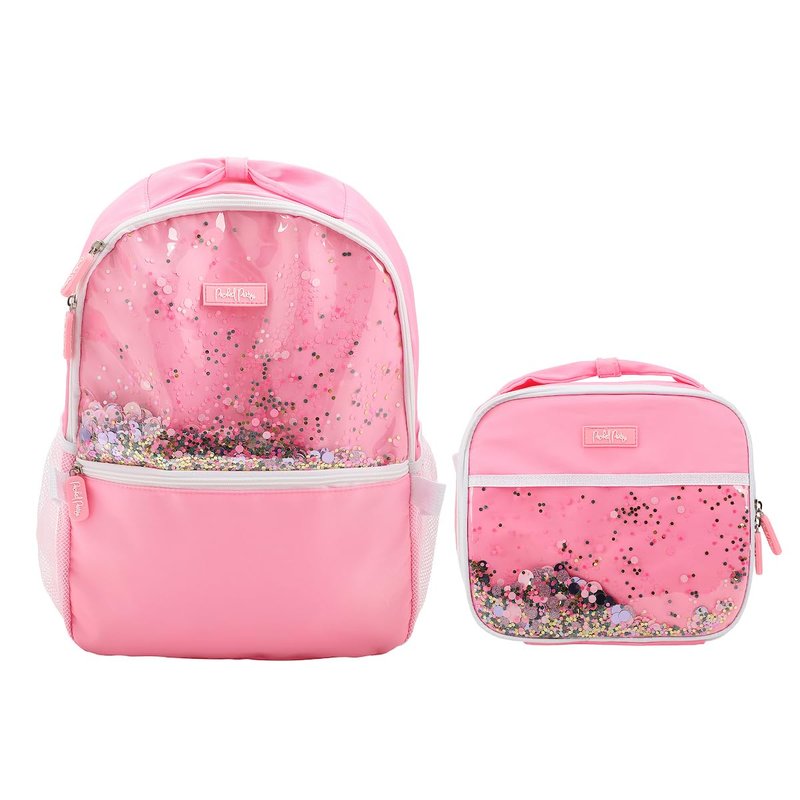 Packed Party Confetti Filled Pink 17" Backpack With Lunchbox