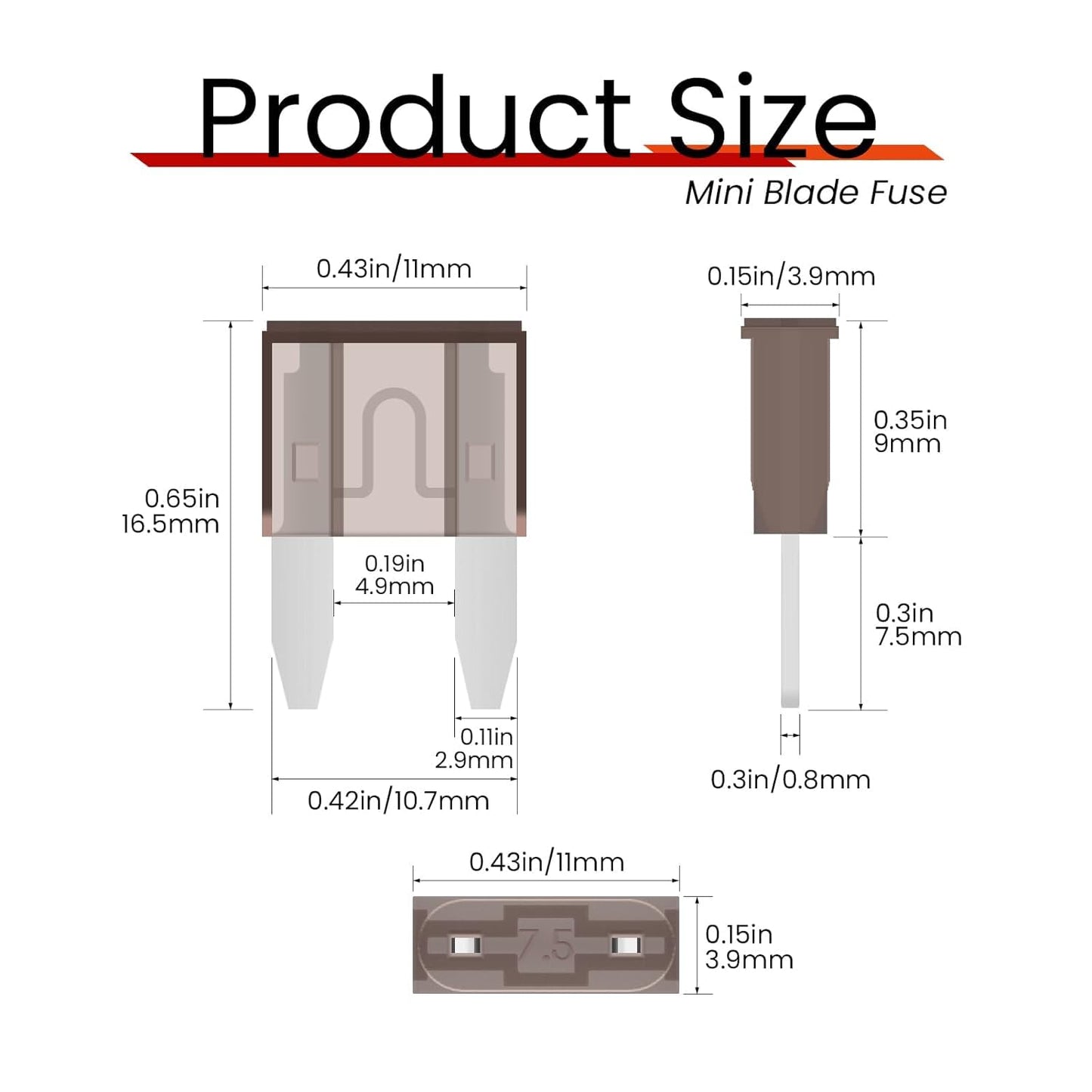 500 pcs 7.5A Mini Blade Fuse, Automotive Fuse for Car Truck