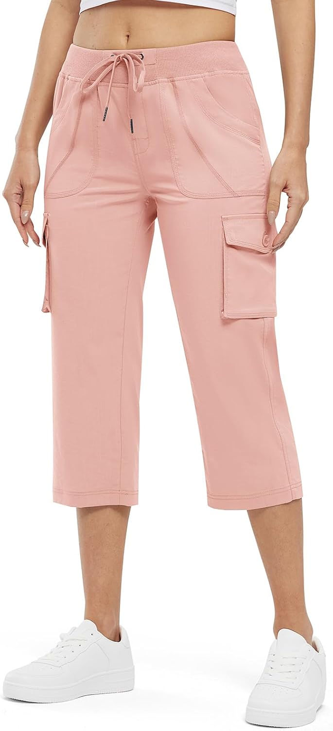 Rdruko Women's Cargo Capris - Lightweight Quick-Dry Hiking Pants with Pockets | Summer Casual Style