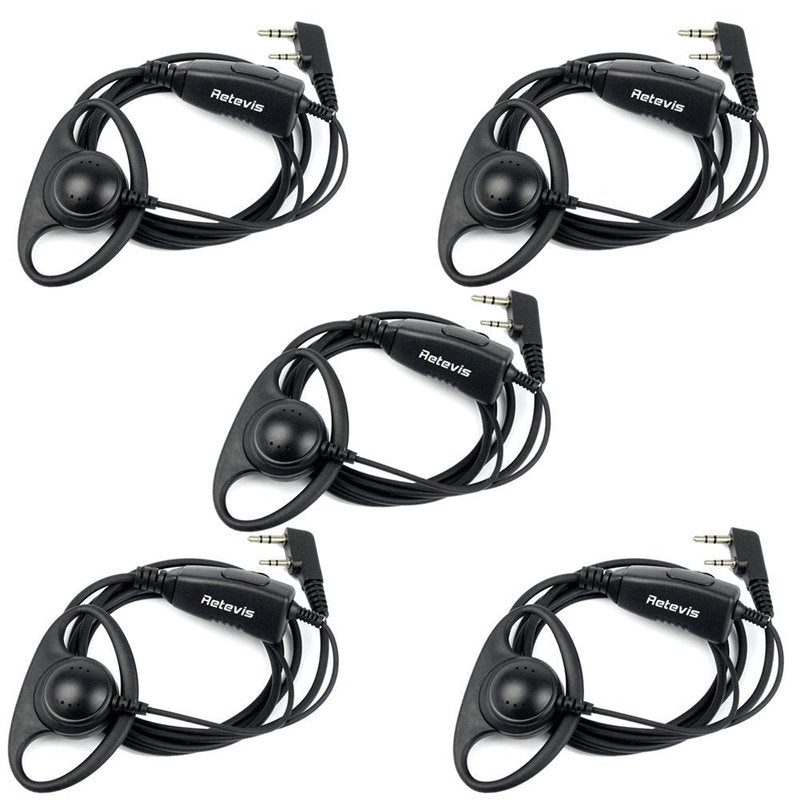 Retevis Case of 5, Walkie Talkies Earpiece with Mic 2 Pin D-Type Headset for H-777 RT22 RT21 RT86S, Compatible with Pxton, Baofeng BF-888S, Kenwood Walkie Talkies, Walkie Talkie Earpiece(5 Pack)