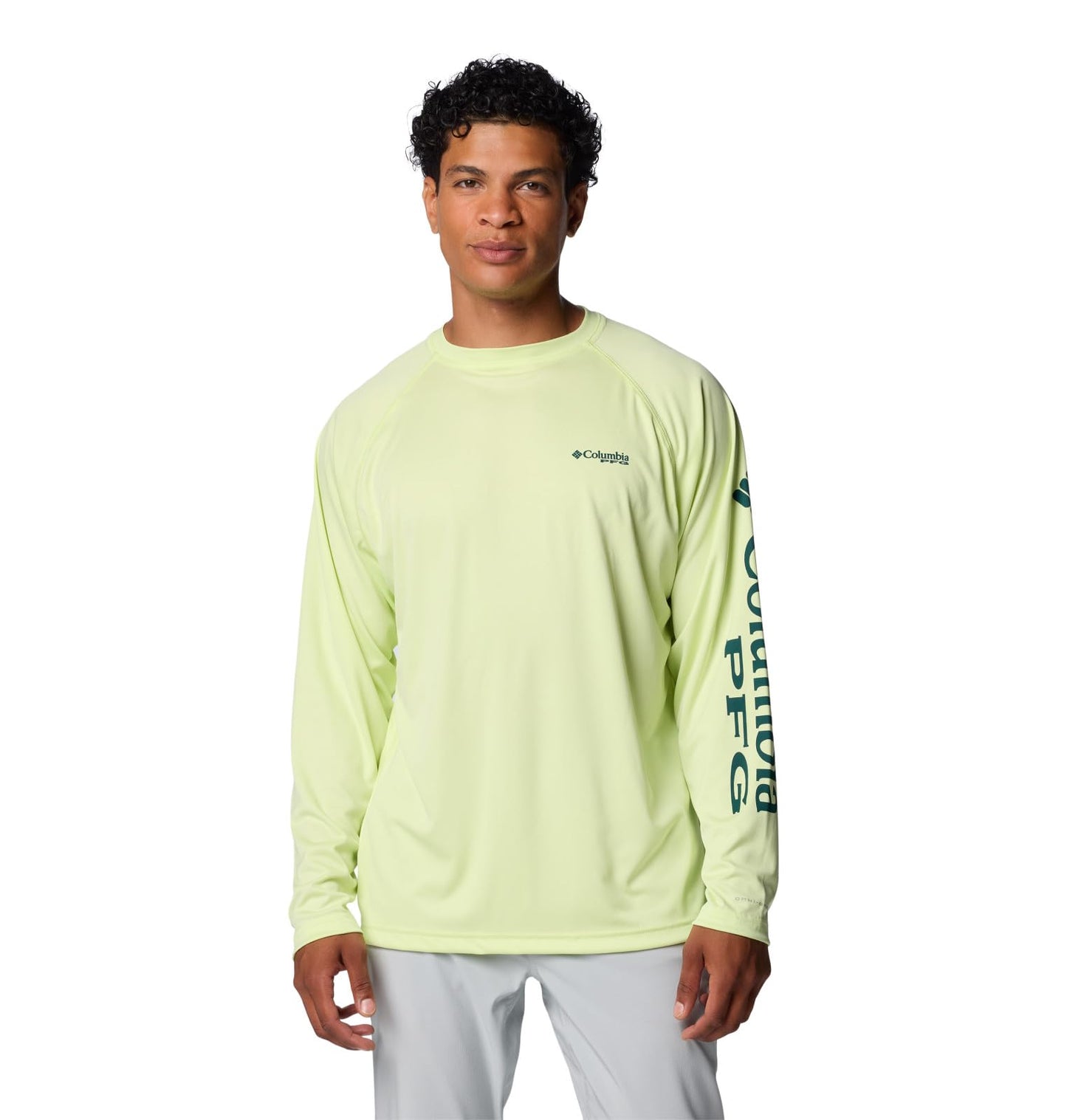 Columbia Men's Terminal Tackle Long Sleeve Shirt, Spring Yellow/Midnight Teal Logo, 3X Big