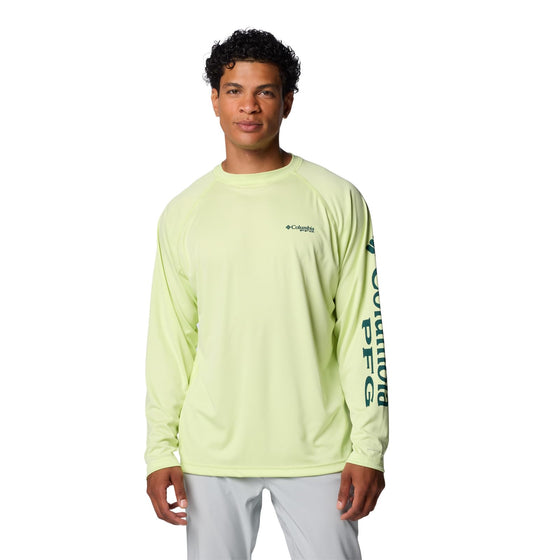 Columbia Men's Terminal Tackle Long Sleeve Shirt, Spring Yellow/Midnight Teal Logo, X-Large