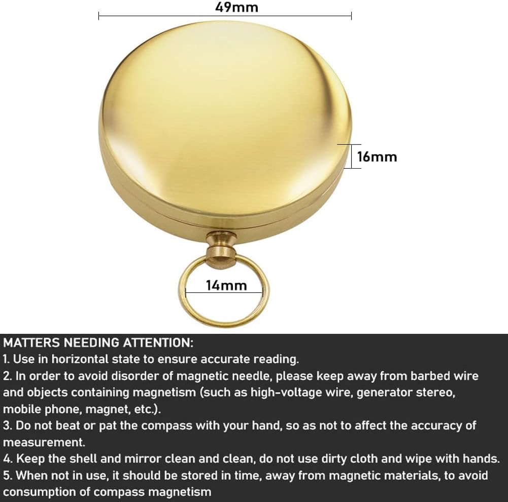 Skiennix Camping Survival Compass - Glow in The Dark Waterproof Vintage Metal | Small Golden Pocket Compass for Kids