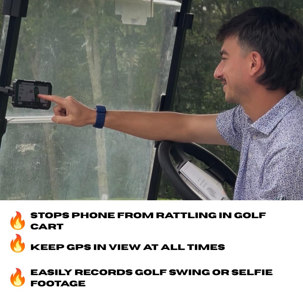 Luna's V2.5 Phone Holder Magnetic Golf Cart Mount, 110lb-Rated Magnetic Mount to Steel Bar on Golf Carts, Ball Joint Neck, GPS View Compatible, Anti-Rattle Designed for Phone Safety