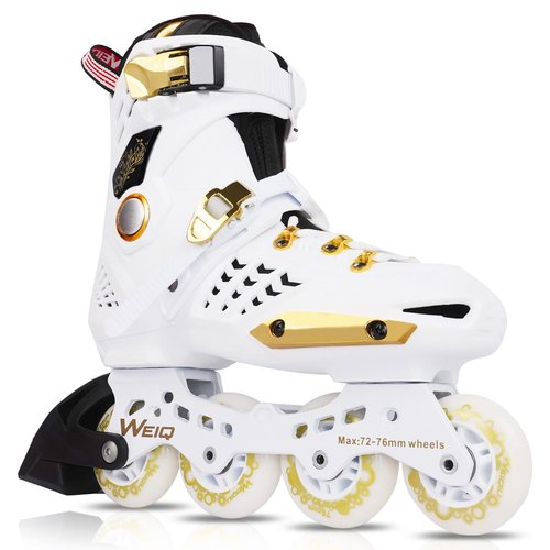 Inline Skates for Women and Men, Fitness Professional Roller Skates Blades Adult, High Performance Outdoor Inline Speed Skates Unisex, Beginner Free Aggressive 4-Wheel Racing Skates White gold (40-41)