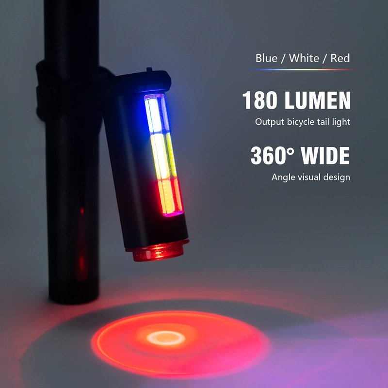 Bike Tail Light, USB Rechargeable LED Safety Light for Bicycle, Ultra Bright Waterproof Cycling Rear Taillight, Red/White/Blue 7 Light Modes Fits on Any Road or Mountain Bike
