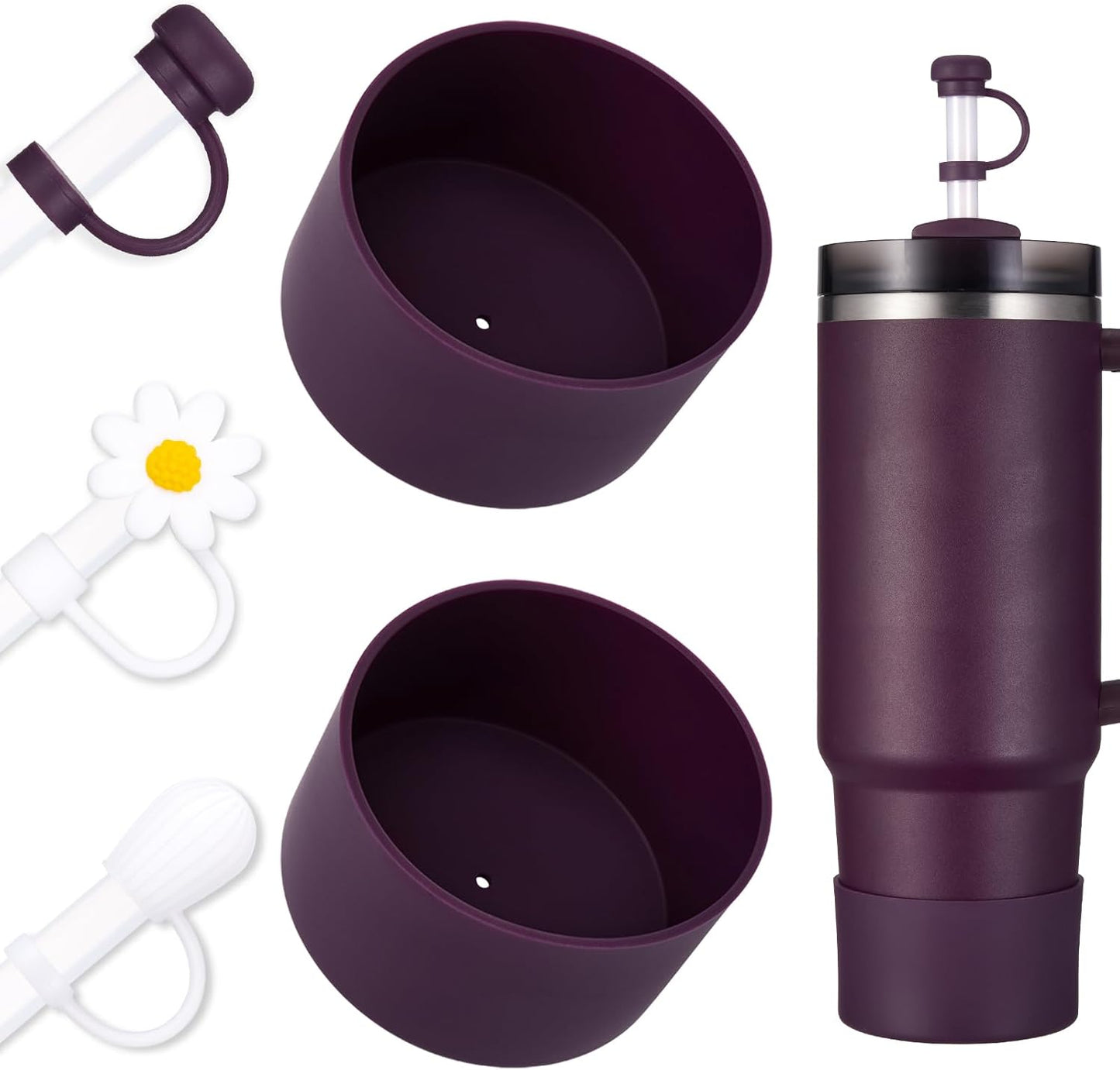 Skiennix Boot and Straw Cover Set | 2 Silicone Boot Protectors & 3 Straw Caps for Stanley Cup H2.0 30oz & 40oz