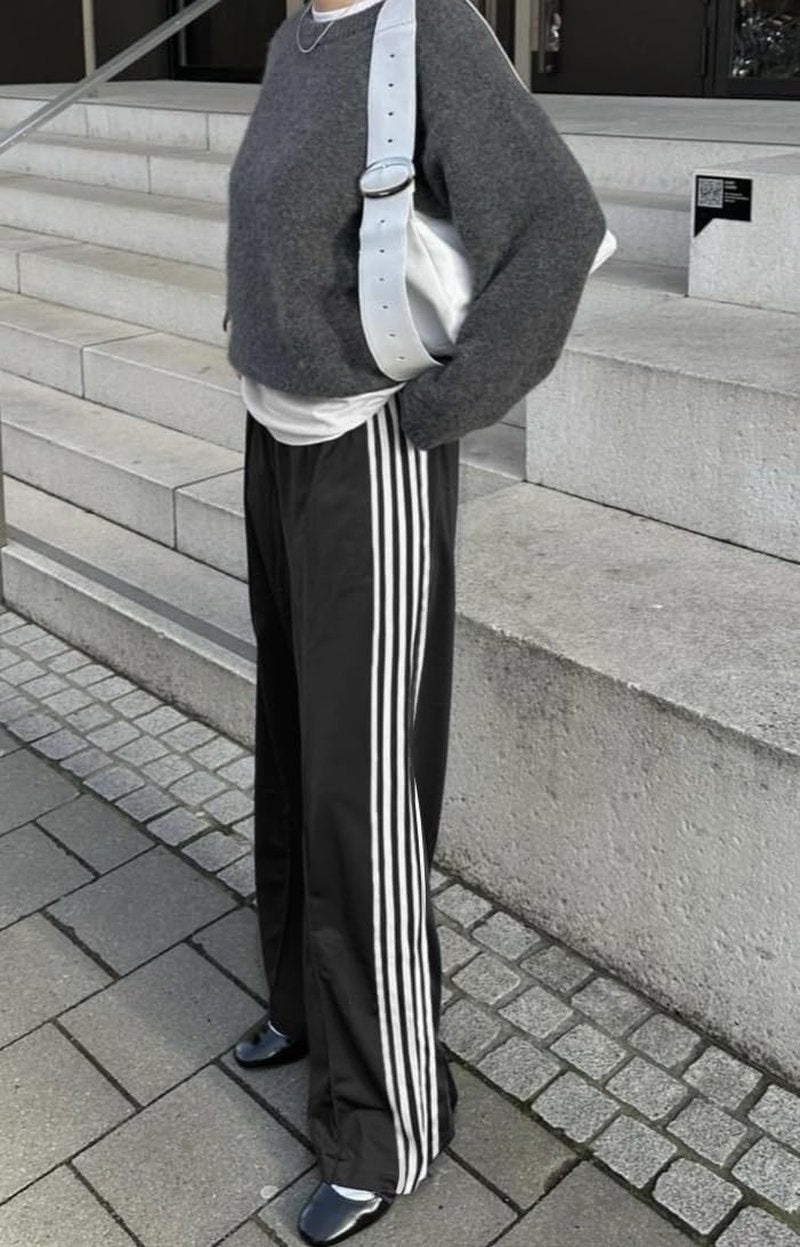 UAURORAO Women Y2k Wide Leg Track Pants Baggy Striped Joggers Sweatpants Elastic Waist Color Block Parachute Pants with Pockets(Striped Black,Small)