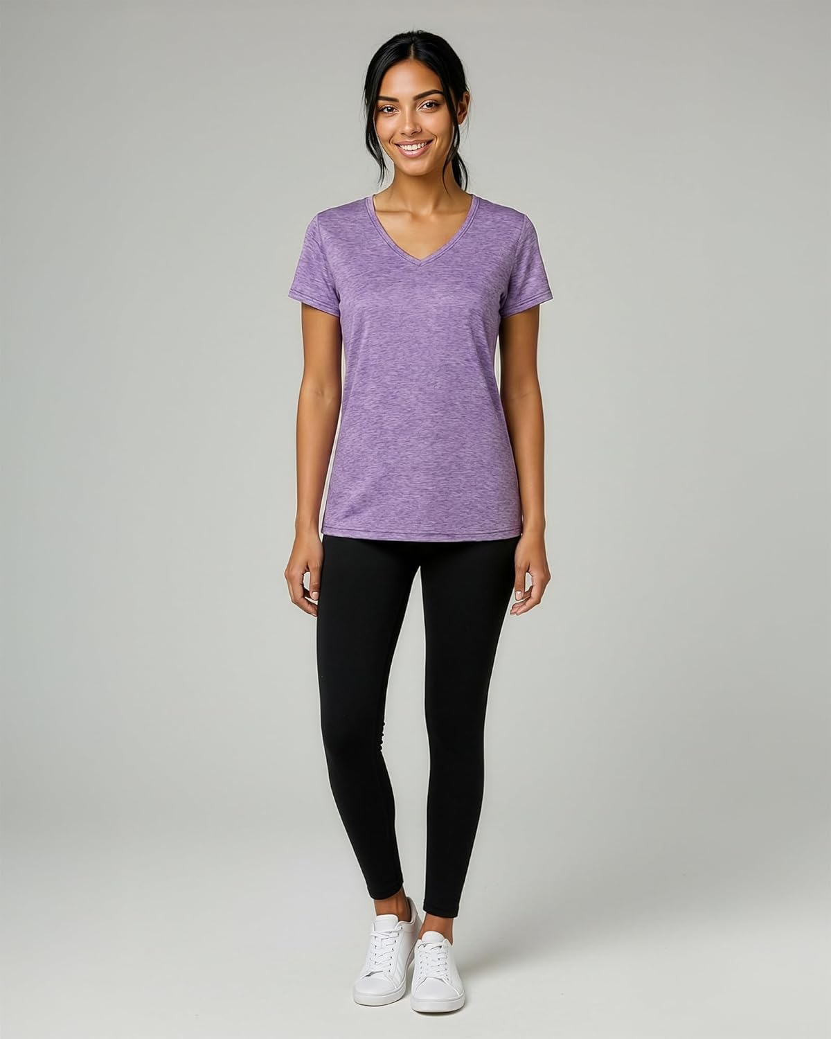 Real Essentials Women's Dry-Fit Short Sleeve V-Neck T-Shirt - 5 Pack Yoga & Fitness Tops | Plus Size Available