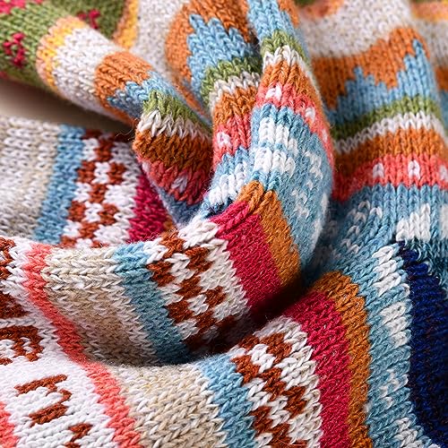 Warm Wool Hiking Crew Socks for Women - 5 Pairs Heart