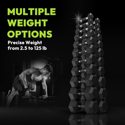 HANDBODE Hex Dumbbell Set | Rubber Encased Weights for Home Gym | 2.5-65 lb Adjustable Pair