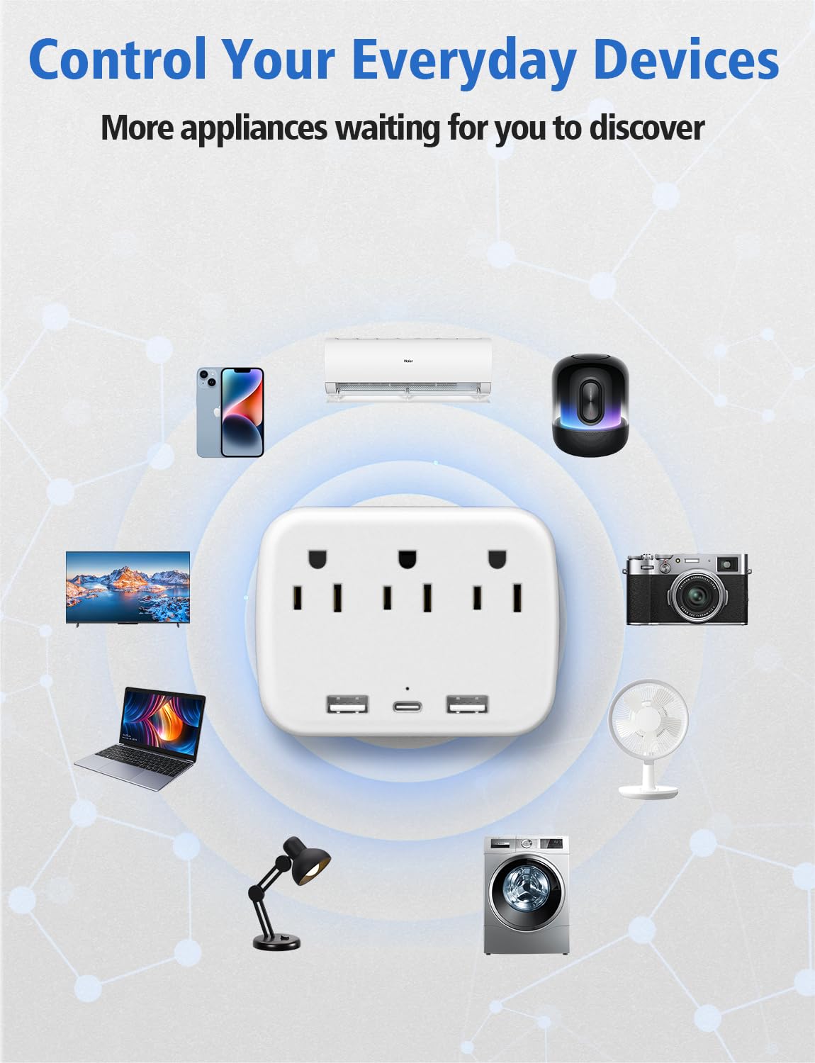 Citelect 3 Outlet Extender Multi Plug Wall Outlets, Surge Protector, Wall Plug Splitter with 3 AC Outlets & 3 USB Ports (2 USB-A + 1 USB-C), Plug Adapter for Home/Office/Hotel/Travel, White(1 Pack)