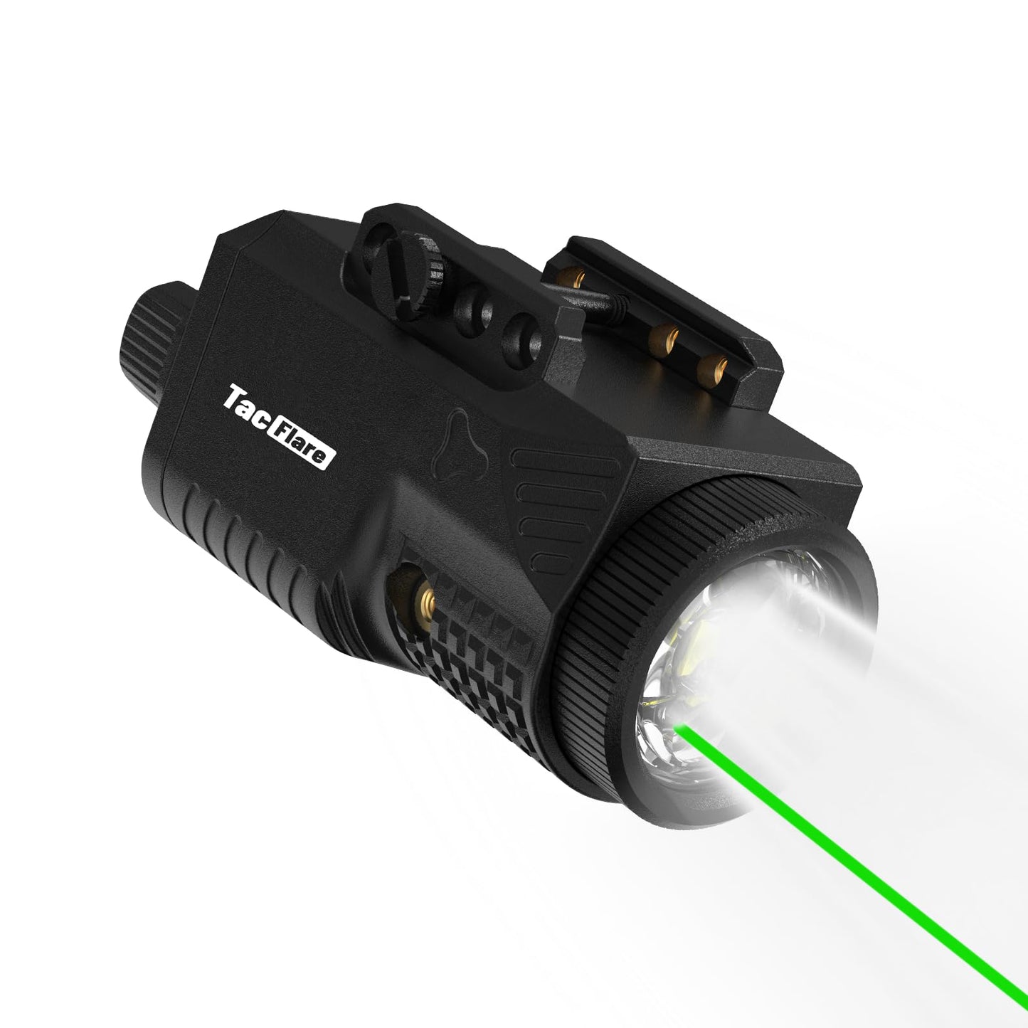 TacFlare Laser Light Combo - 1200 Lumens Green Laser Beam Flashlight for Glock Pistol Gun Picatinny 1913 Rail, Tactical Subcompact Weapon Laser and Flashlight, USB C Rechargeable, 3mW