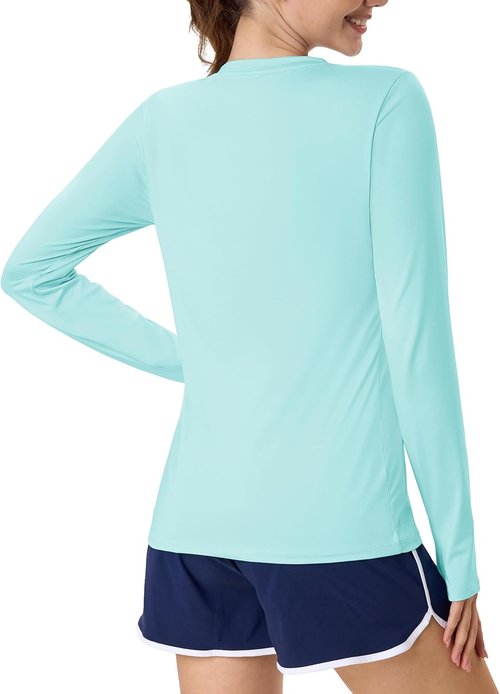 MAGCOMSEN Women's Long Sleeve Rash Guard - UPF 80+ Quick Dry Sun Shirt for Swim & Workout | Thumb Holes
