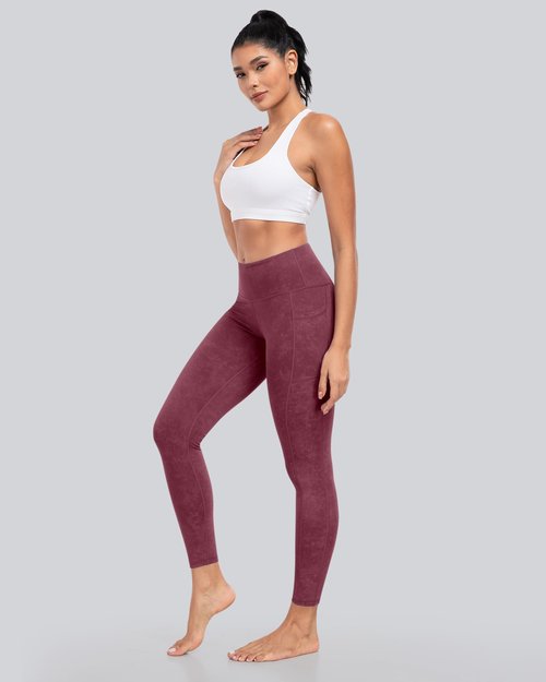 CHRLEISURE Leggings with Pockets for Women, High Waisted Tummy Control Workout Yoga Pants(5 Packs, MS-BlackGrayNavyWine, M)