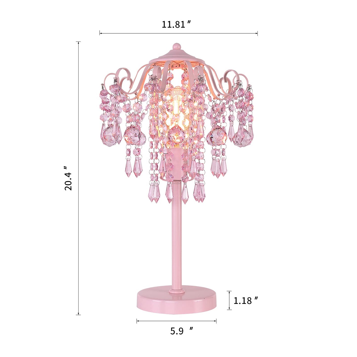 MEIXISUE Small Pink Crystal Bedside Table Lamp End Table Lamp Nightstand Lamp for Bedroom Living Room Office H20.4'' W11.81'' 1-Light E26