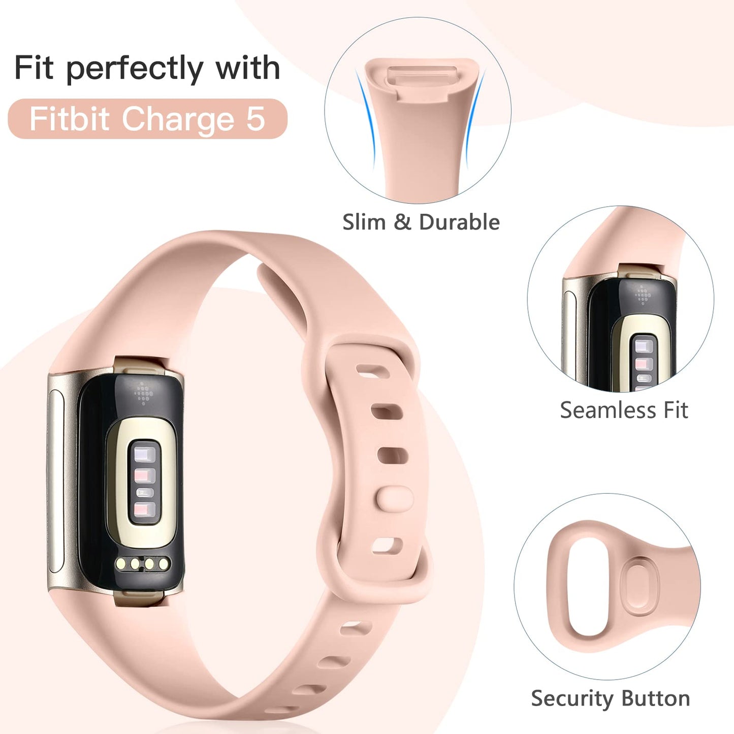 GEAK 4 Pack Slim Band Compatible with Fitbit Charge 5/Charge 6 Bands Women Men, Soft Silicone Sport Replacement Wristbands for Fitbit Charge 5/Charge 6 Fitness Tracker, Pink/Lilac/White/Lavender