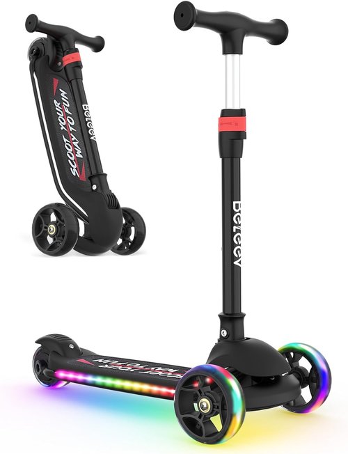 BELEEV A9 Kids Scooter - LED Light-Up Wheels & Deck, Adjustable Handlebar, 3-12 Years, Foldable Design