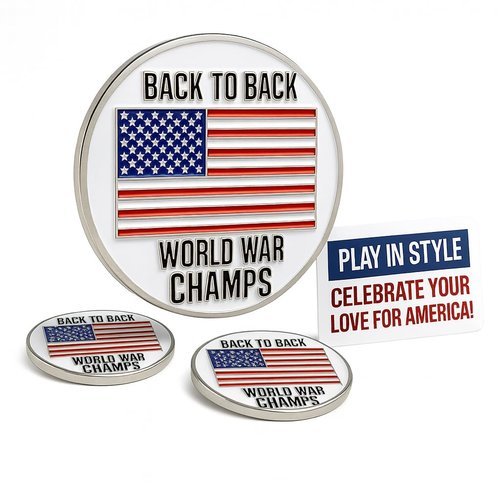 HODL 21 Back to Back World War Champs - Golf Ball Marker - Value Pack of 3 American Flag Golf Ball Markers - Magnetic Novelty America Golf Ball Markers - USA Golf Ball Markers - Lot of 3