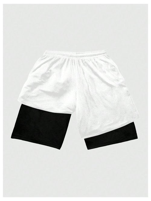 GORGLITTER Men's 2 in 1 Anime Graphic Gym Shorts Quick Dry Drawstring Mesh Athletic Running Shorts with Liner White Medium