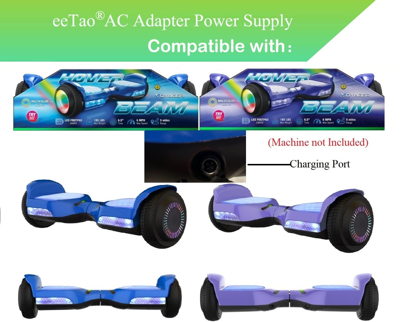 eeTao 4-Prong 42V AC/DC Adapter Charger Compatible with Voyager HOVER3030B-BLU HOVER3030B-PUR Hover-4040HB-GRN 4040HB-GRN HOVER4040HB HOVER4040HB-PNK-STK-1 36V 2Ah Battery 42VDC 0.4A Power Supply