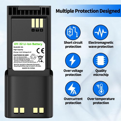 BAOFENG UV-32 Radio Battery 3800mAh Extended High-Capacity Rechargeable Battery with USB-C Charging Cable Compatible DM-32 UV32 Walkie Talkie Battery Accessories,1Pack