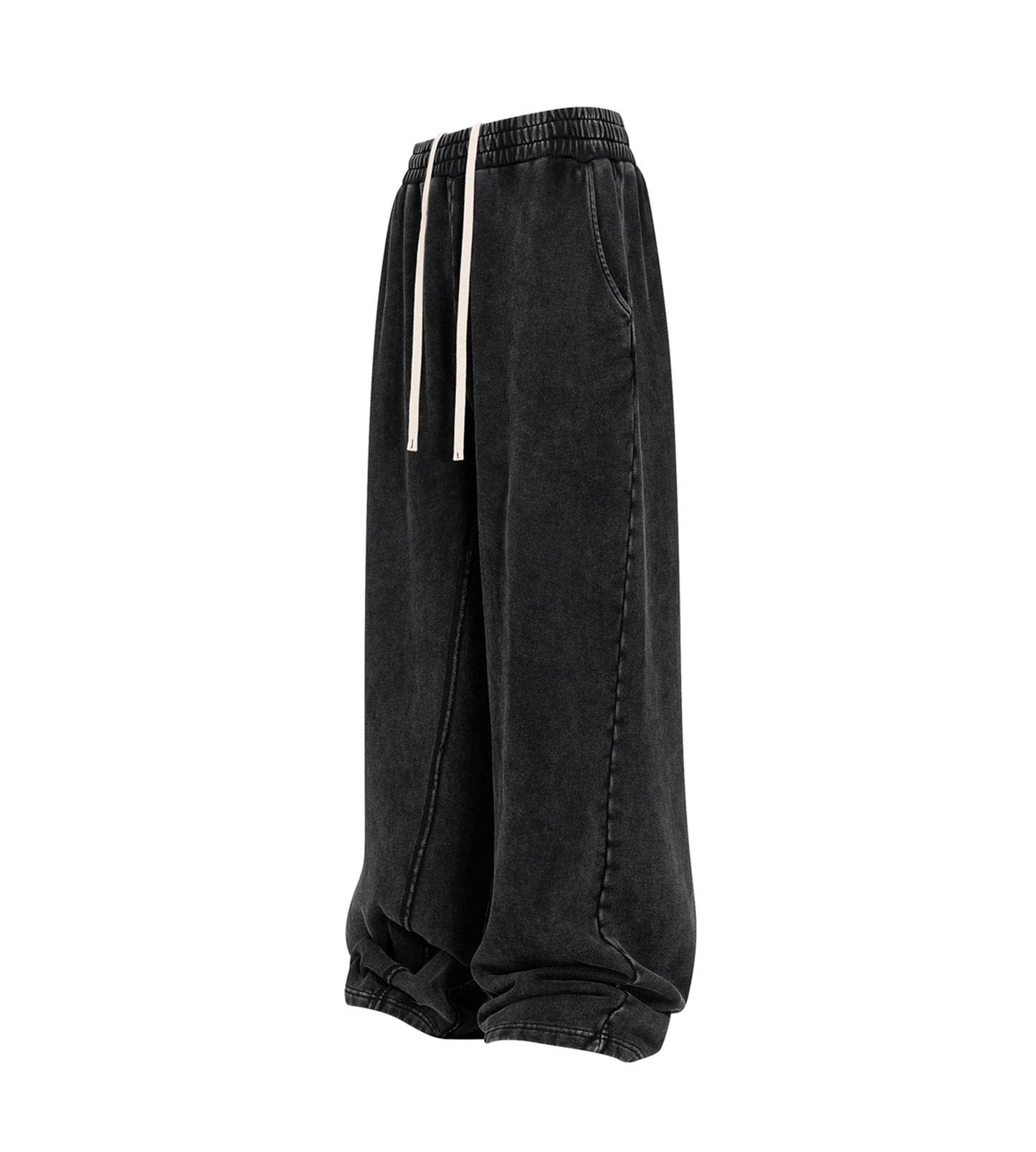 Colorful world Mens Sweatpants Acid Washed Elastic Waist Drawstring Sweat Pants Cotton Baggy Streetwear Pant with Pockets(Black,L)