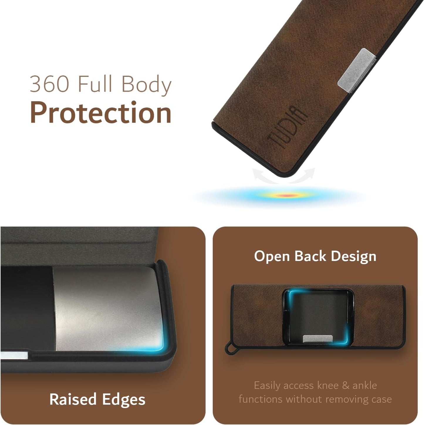 TUDIA Travel Leather Case for KardiaMobile 6L - Durable Slim Design with Magnetic Closure & Key Holder | Brown
