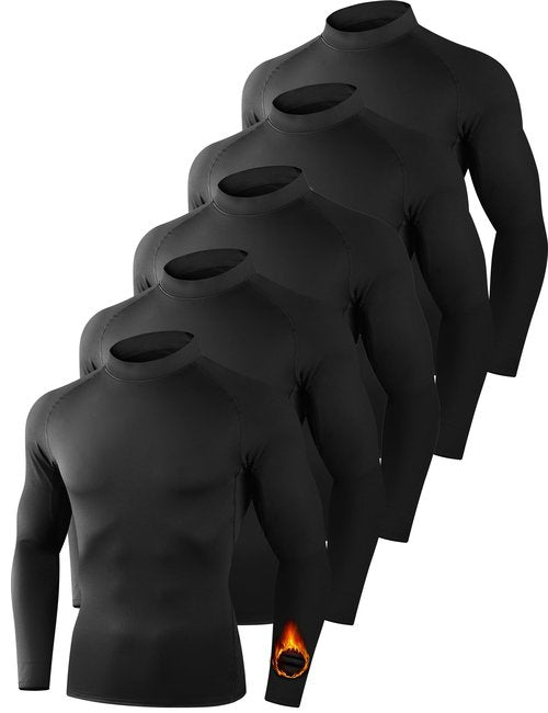 Dalavch 5 Pack Thermal Compression Shirts for Men Mock Turtleneck Long Sleeve Running Undershirt Base Layer Tops for Winter 5 Black X-Large