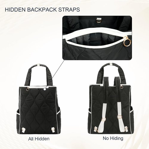CCGTIOR 2-in-1 Tennis Tote Bag & Tennis Racket Backpack – Extra-Large Quilted Pickleball Racquet Bags, Water-Resistant & Lightweight for Men & Women (Black)