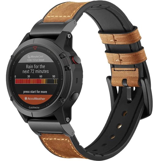 GARTOO for Fenix 7X / Fenix 6X Pro/Fenix 5X Watch Band, Quick Easy Fit 26mm Soft Genuine Leather Hybrid Silicone Sweatproof Wristband Strap for Fenix 5X Plus,Tactix Delta,Fenix 3,Enduro